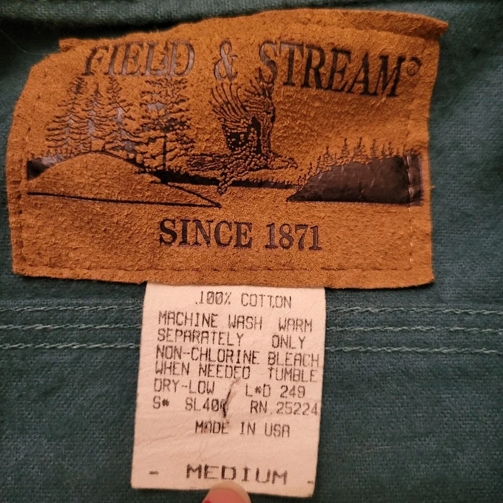 Field Stream Long Sleeve Button Up Shirt Green Cotton M Chamois Shacket‎ Work